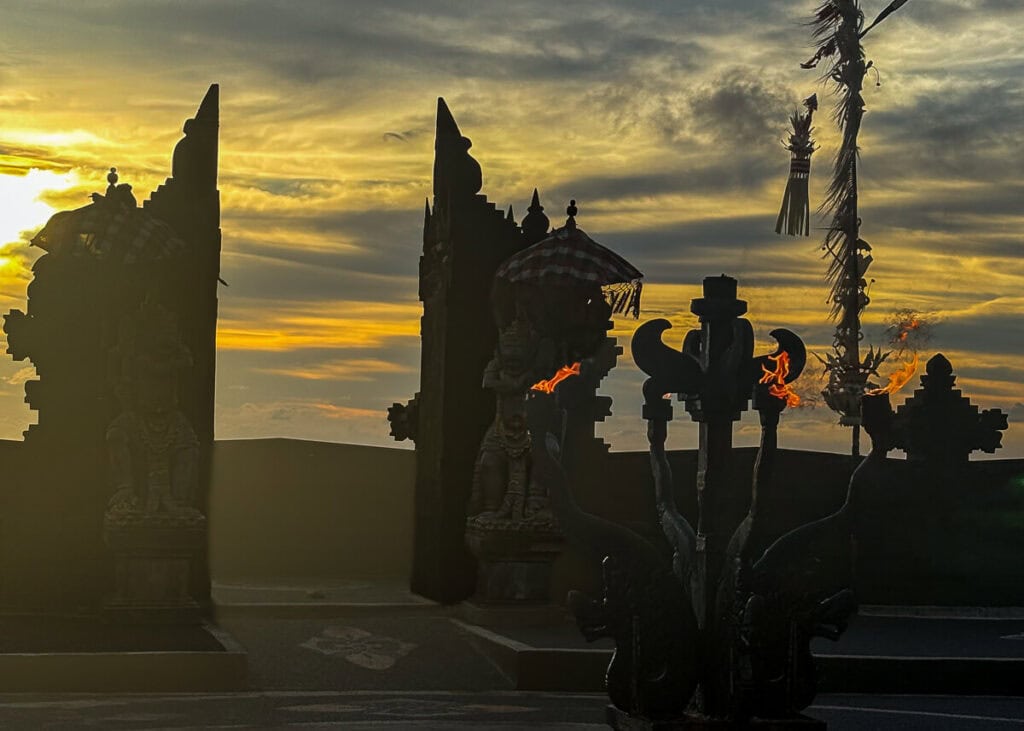 Beginning of the Kecak fire dance at Uluwatu Temple in Bali