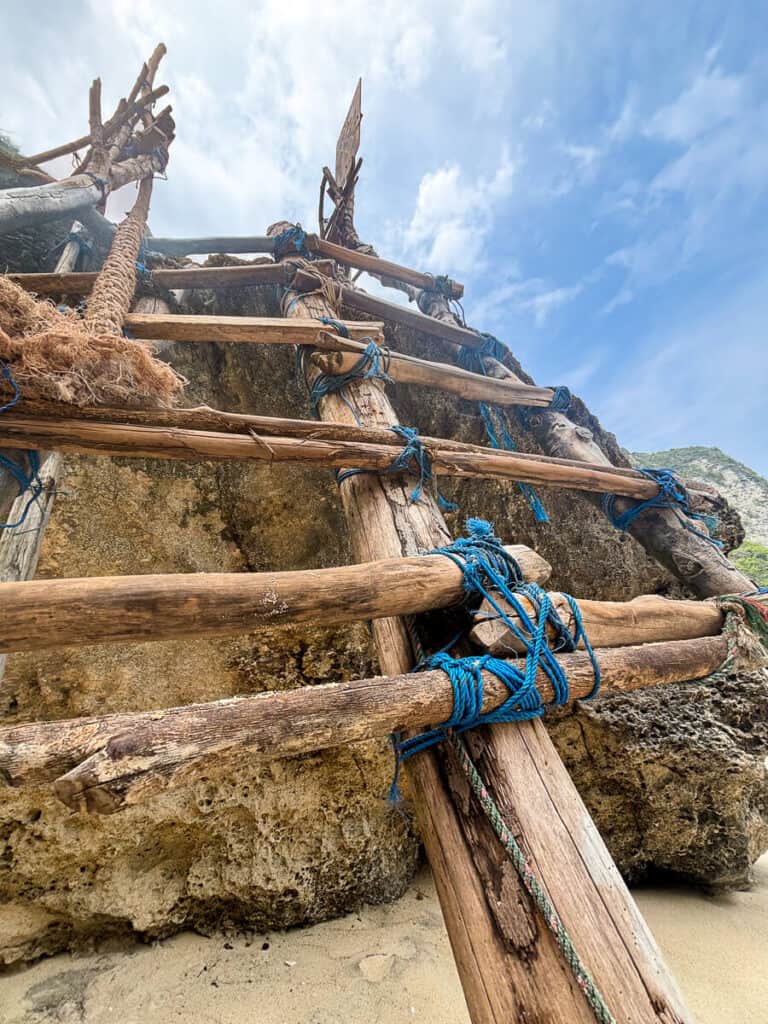 Ladder leading down to the beach at KelingKing in Nusa Pedina