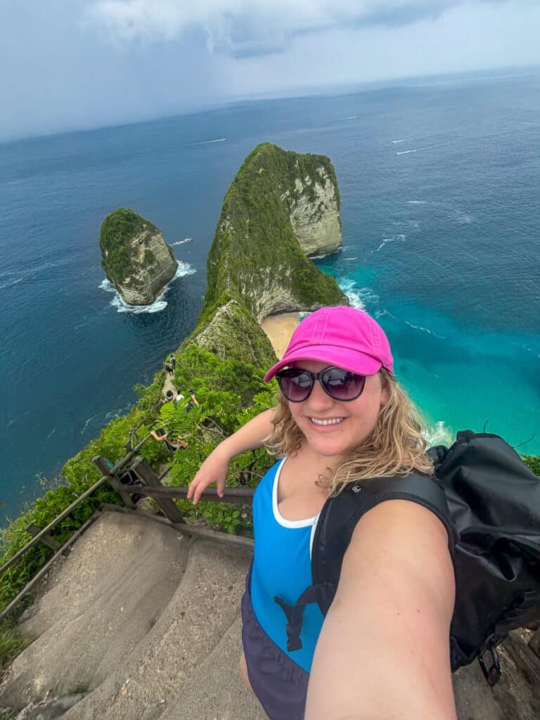 Getting ready to hike down to KelingKing Beach on a day trip to Nusa Penida from Nusa Lembongan