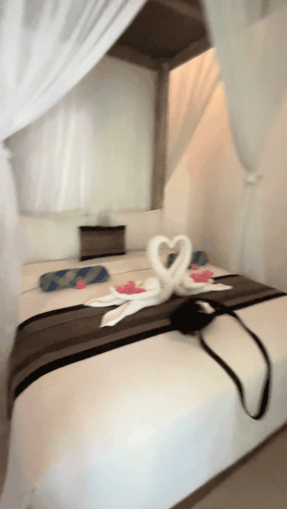 Double bed room in Gili Air with cute swan towel origami
