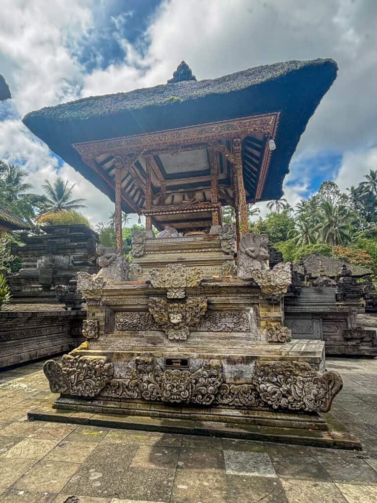 One of the smaller shrines at Tirta Empul Temple in Bali has incredibly intricate details built into the structure